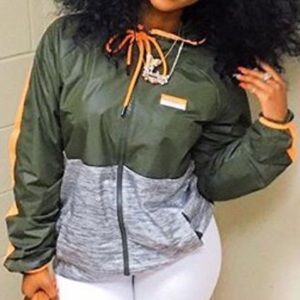 Pink anorak olive green and orange jacket